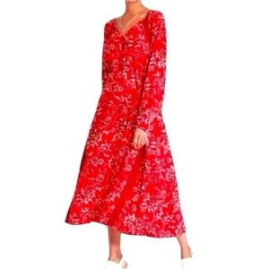 NWT Knox Rose “Lively Red” Long Sleeve Boho Maxi Dress w/Detached Tie Belt Sz M